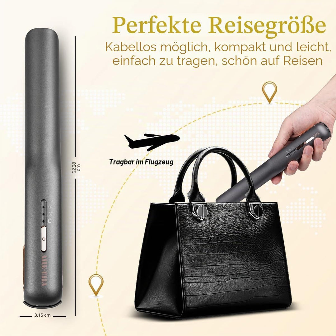 Kabelloser Haarglätter und Lockenwickler 2 in 1, Mini Haarglätter Und Lockenstab mit USB-C Aufladung