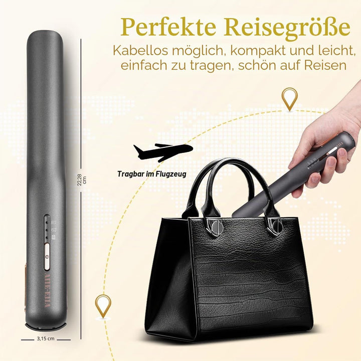 Kabelloser Haarglätter und Lockenwickler 2 in 1, Mini Haarglätter Und Lockenstab mit USB-C Aufladung