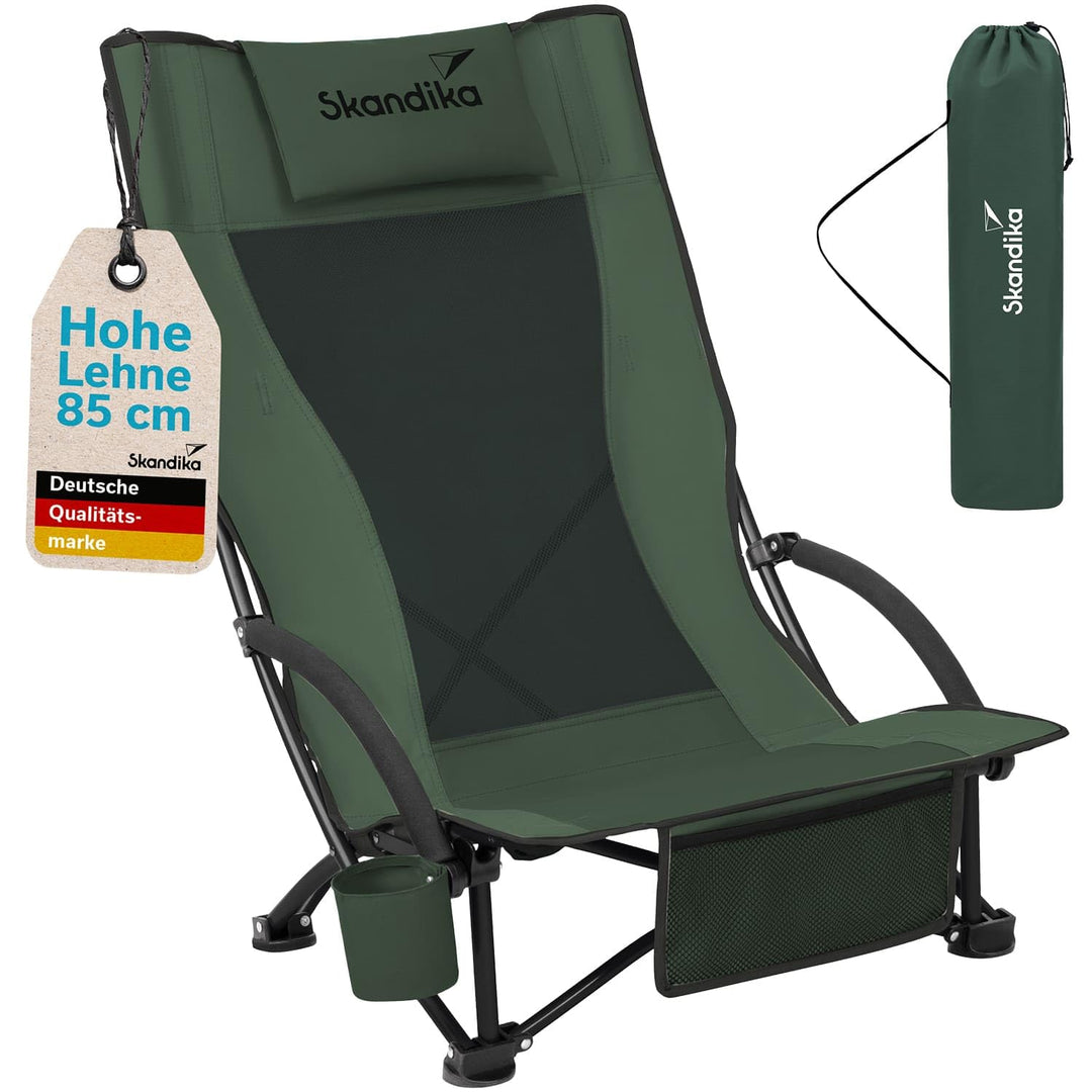 Skandika Strand Klappstuhl Beach | Bequemer Strandstuhl mit atmungsaktivem Mesh, Getränkehalter, nie