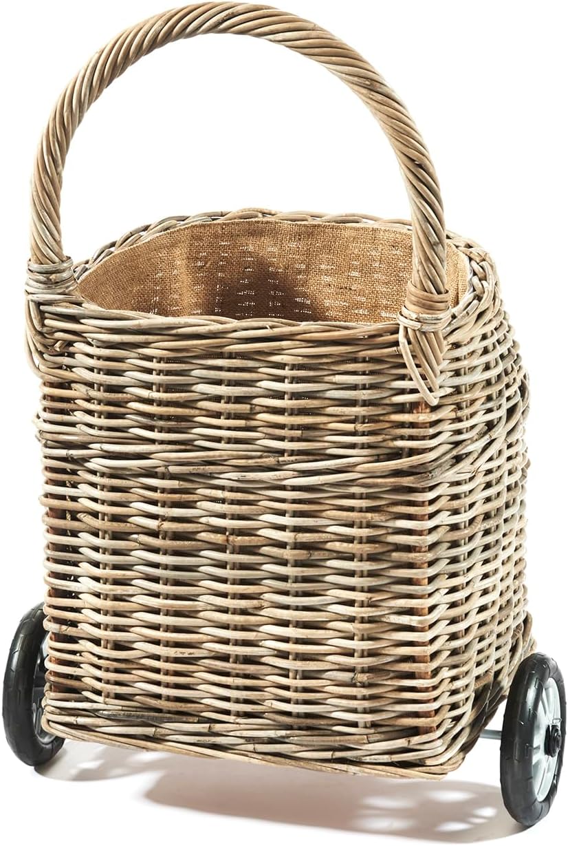 Kaminholzwagen mit Rollen Brennholzwagen - aus Rattan kubu grey