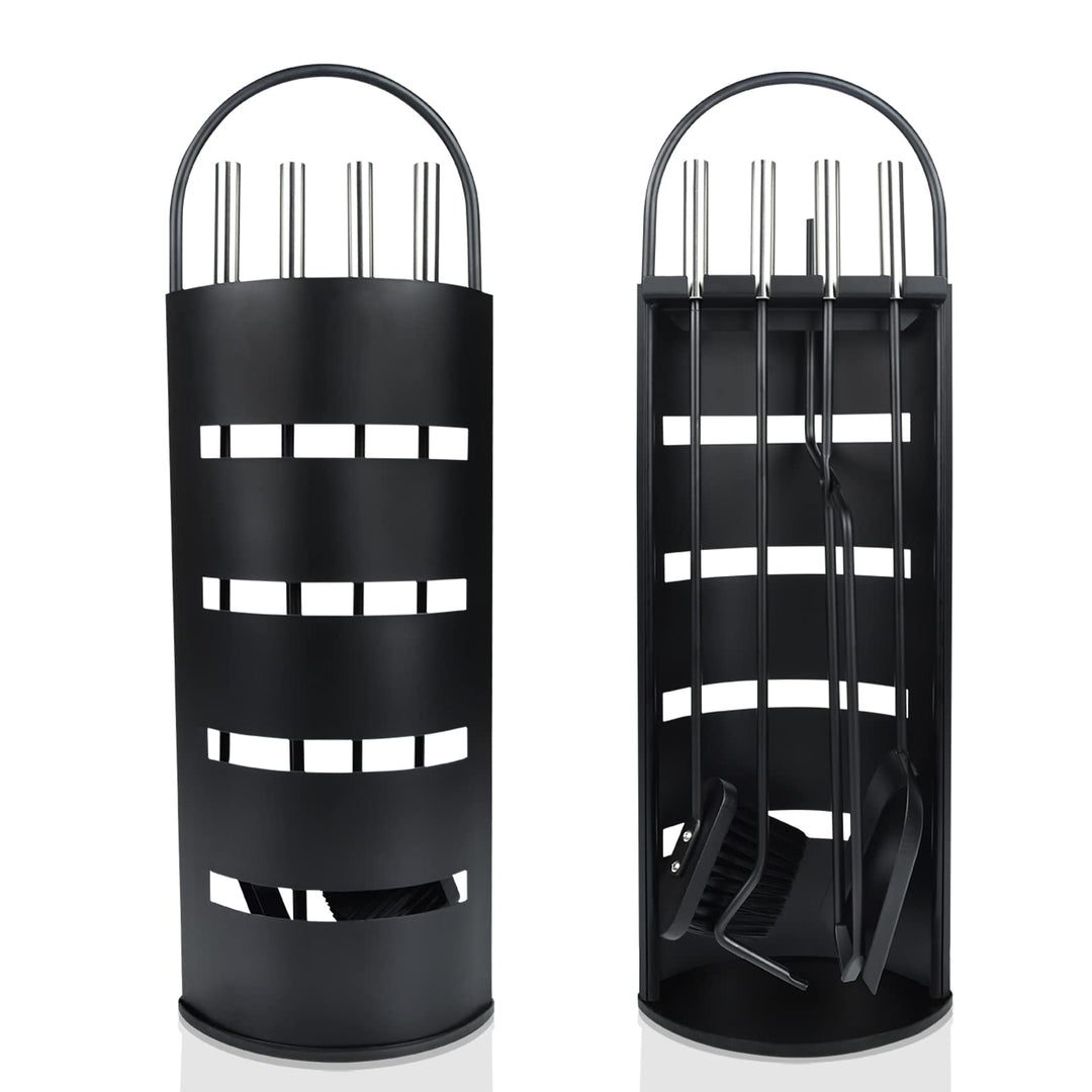 UISEBRT Kaminbesteck Schwarz - Modern Edelstahl Kaminofen Besteck Set 5 teilig: Edelstahl Ständer mi