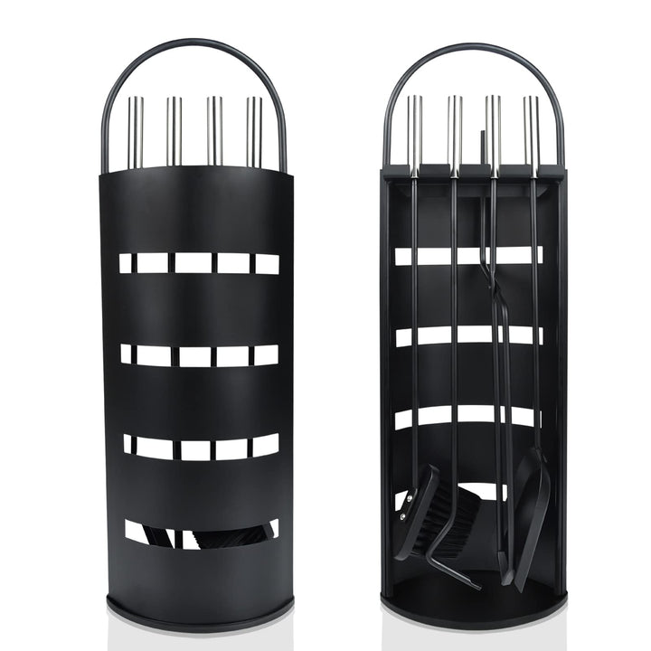 UISEBRT Kaminbesteck Schwarz - Modern Edelstahl Kaminofen Besteck Set 5 teilig: Edelstahl Ständer mi