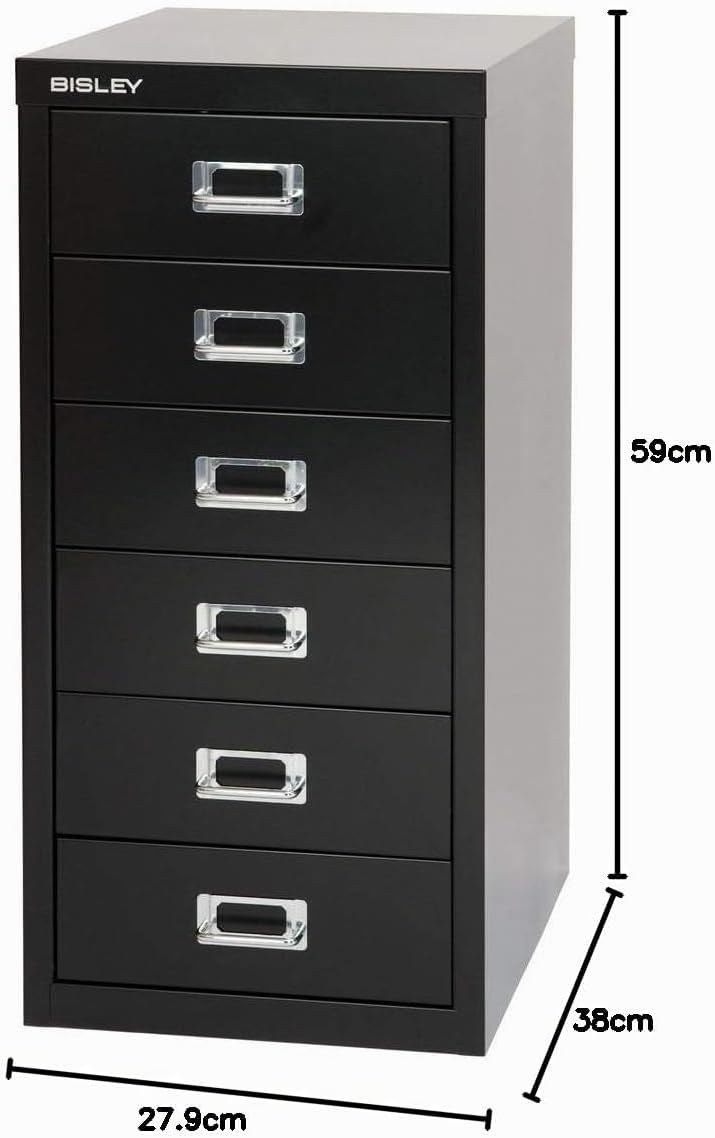 BISLEY MultiDrawer, 29er Serie, DIN A4, 6 Schubladen, Metall, 633 Schwarz, 38 x 27.9 x 59 cm, 633 Sc