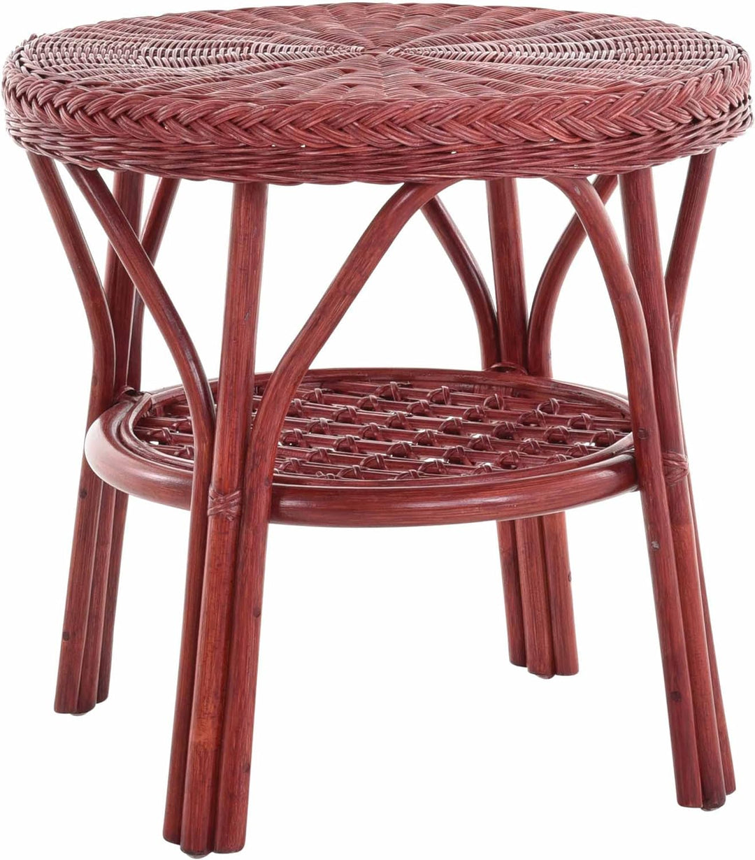 Rattan-Tisch/Beistelltisch Rund/Couchtisch Rattantisch Ablage (Bordeaux Rot)