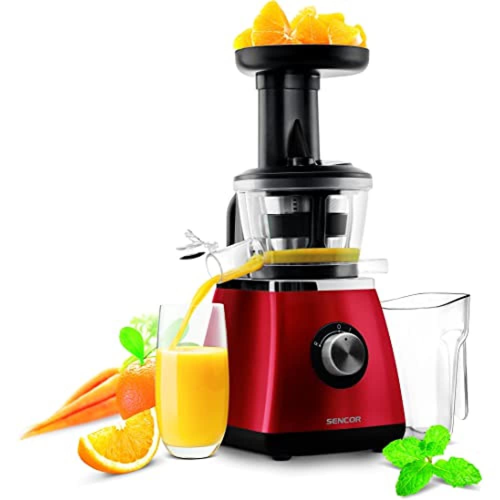 SENCOR SSJ 4042RD Langsam Drehender Entsafter für Frucht/Gemüsesaft (400 Watt, Slow Juicer, Schnecke