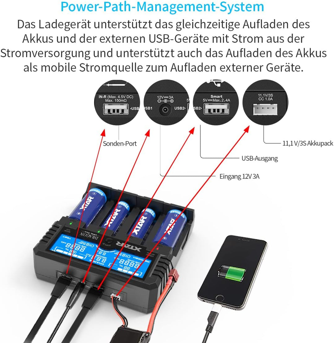 XTAR Dragon VP4L Plus Professional 18650 Kapazität Tester Universal 18650 Ladegerät für wiederauflad