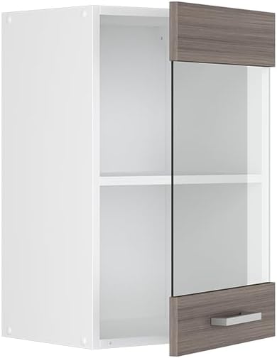 Vicco Küchenschrank Glas R-Line, Grau/Weiss, 40 cm Grau Hängeglasschrank 40cm, Grau Hängeglasschrank