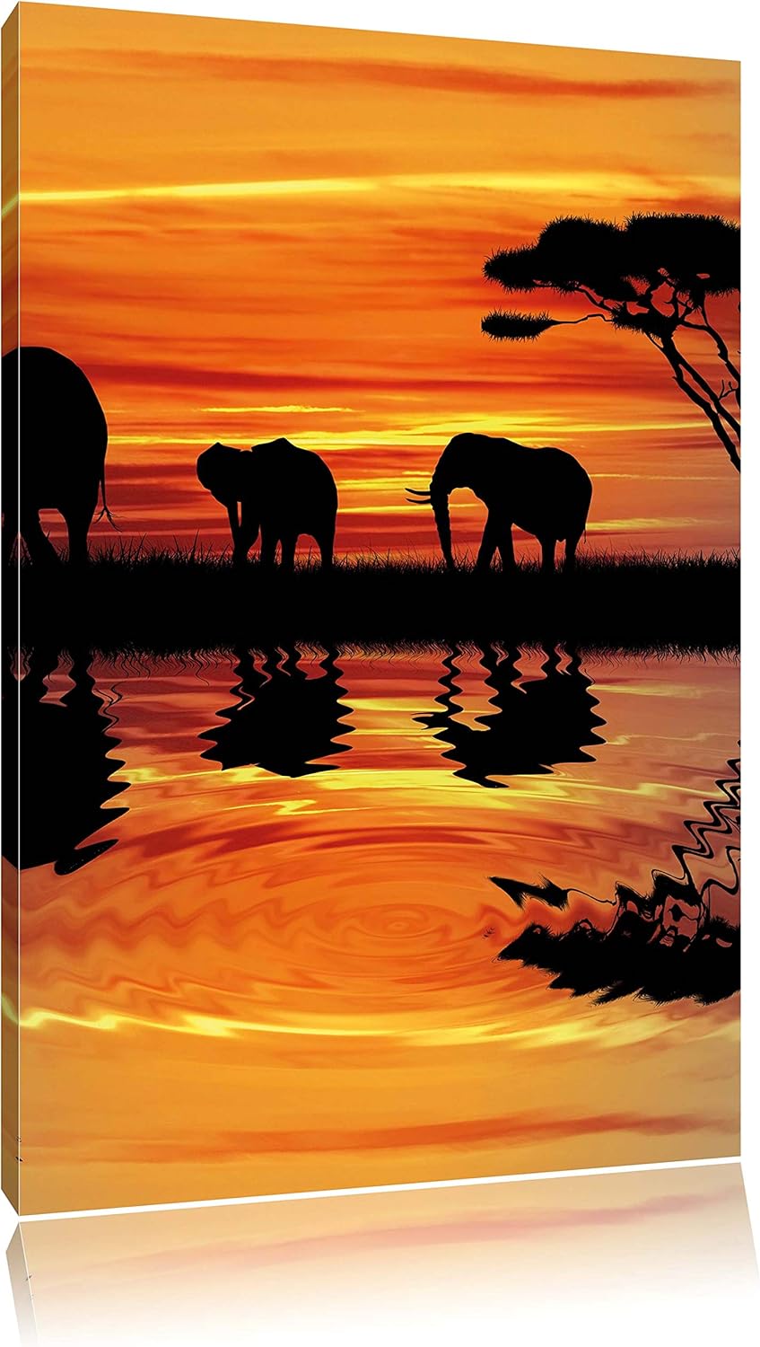 Pixxprint Afrika Elefant in Sonnenschein schwarz/weiss, Format: 70x100 auf hochkantiges Leinwand, 70