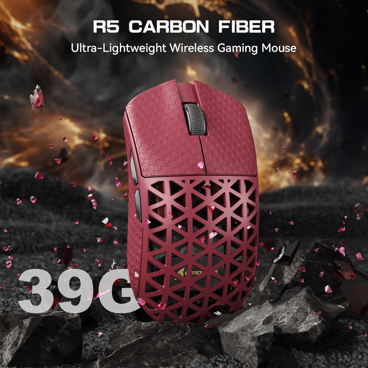 ATTACK SHARK R5 Ultra Carbonfaser HyperSpeed Kabellose Gaming-Maus, 39g Ultraleichte Maus mit Gripta