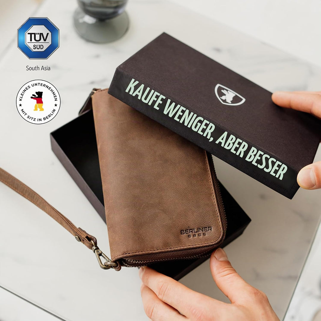 Berliner Bags Vintage Brieftasche Dallas aus Leder mit RFID-Schutz, M Geldbörse für Herren - Braun E