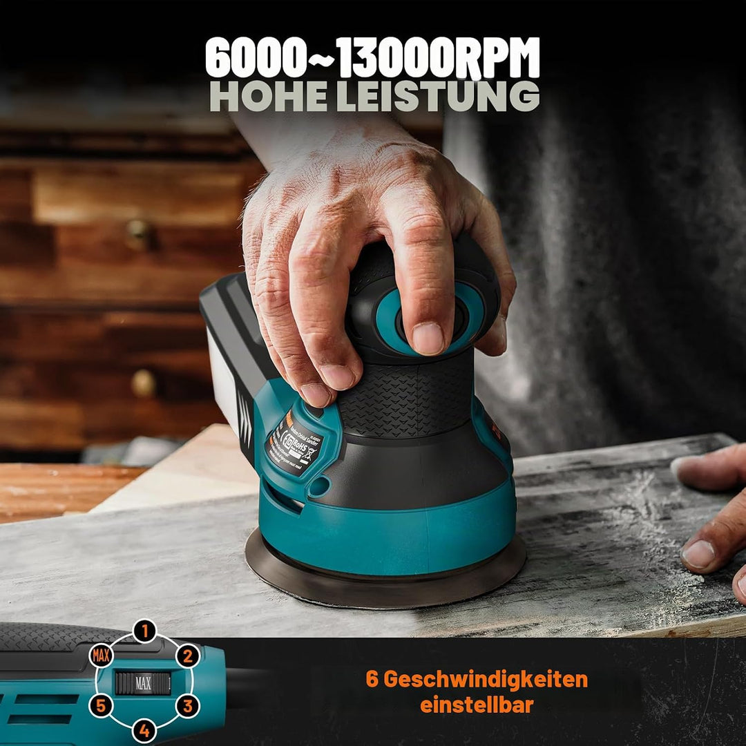 DOVAMAN ROS01A 350W Exzenterschleifer, 6 Variable Geschwindigkeiten, 13000 U/min, 12 Stück Schleifpa