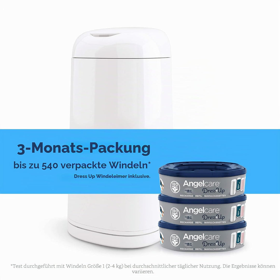 Angelcare Windeleimer + 3 Nachfüllpackungen gegen Gerüche, hohe Kapazität, antibakteriell, einfache