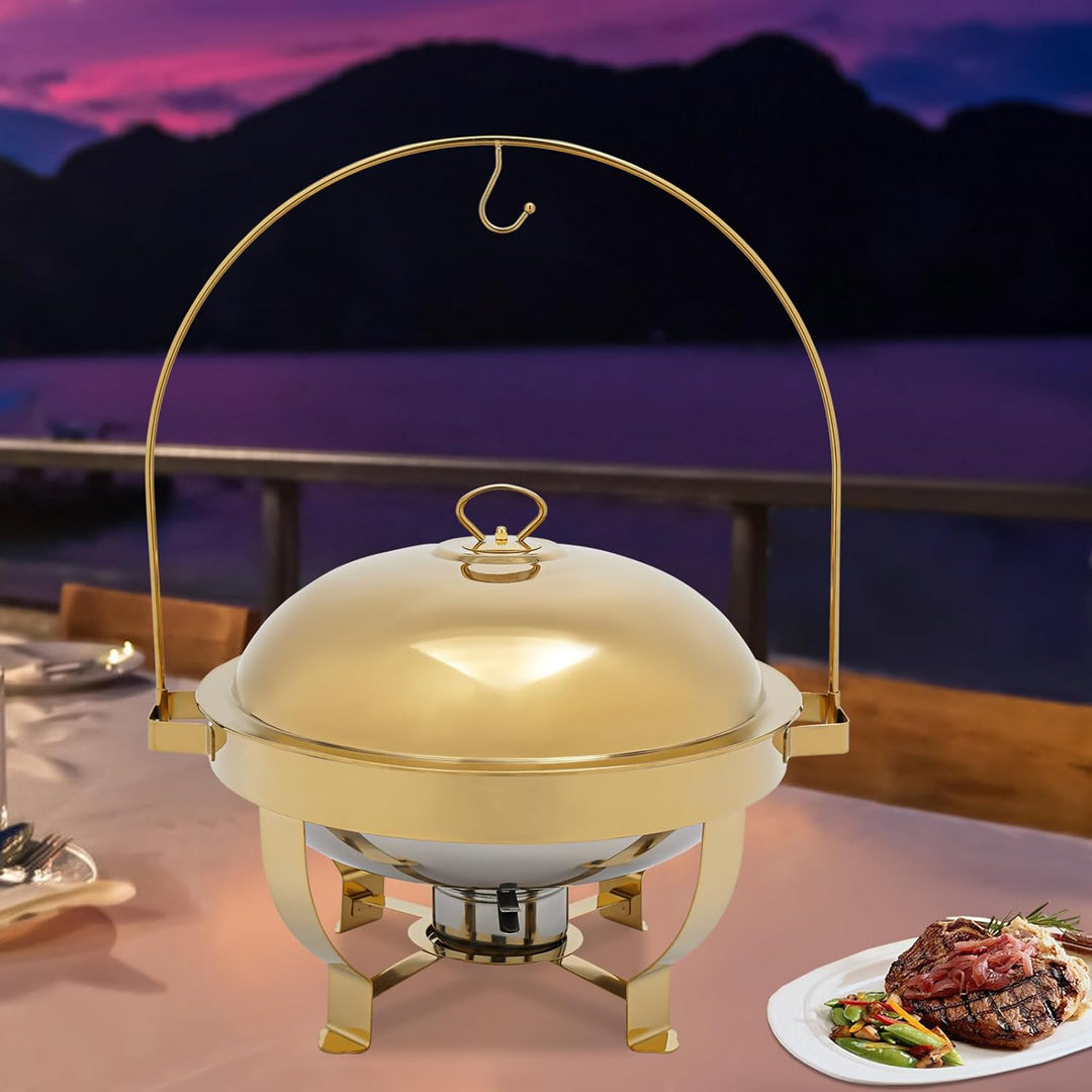 1 Stück Rund Chafing Dish Set 8L Speisenwärmer Edelstahl Buffet Wärmebehälter für Hotels, Cafés, Res