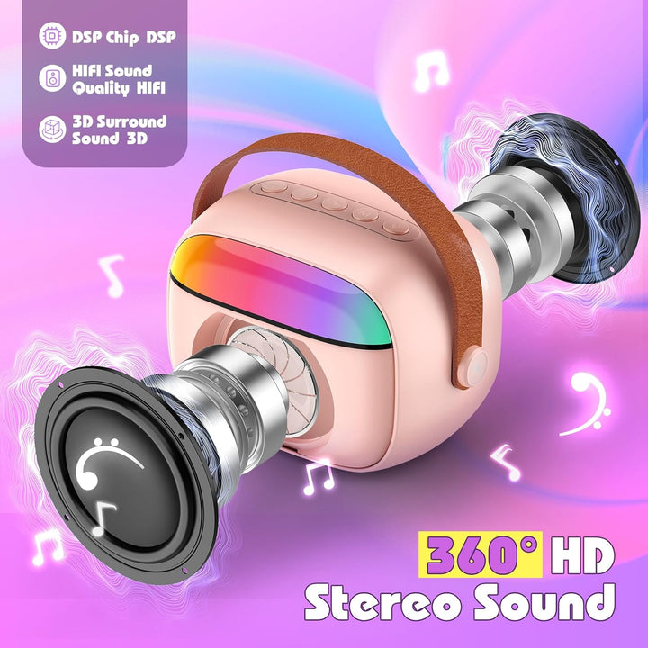 Karaoke Maschine mit 2 Mikrofon Kinder, Geschenk Mädchen 3-12 Jahre Mini Karaoke Mikrofon Kinder Mäd