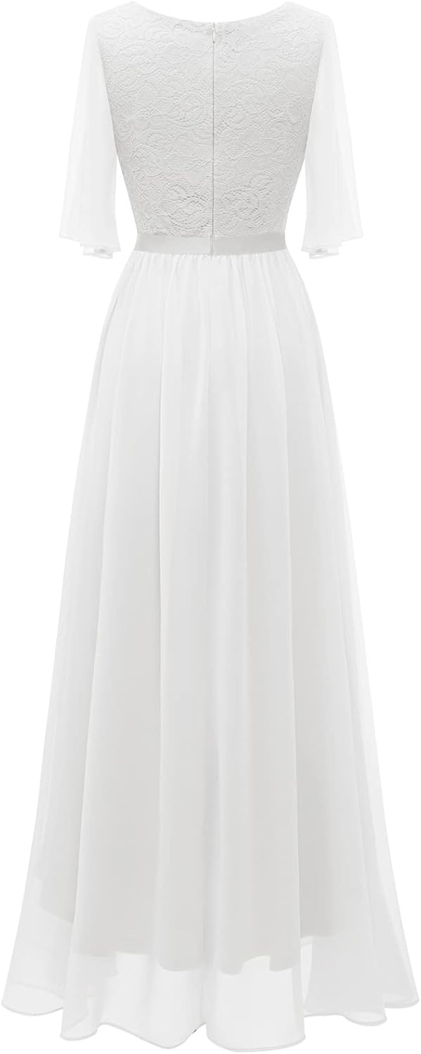 Bbonlinedress Abendkleider elegant für Hochzeit Spitzen Chiffon Ärmel Kleid festliches Brautjunferkl