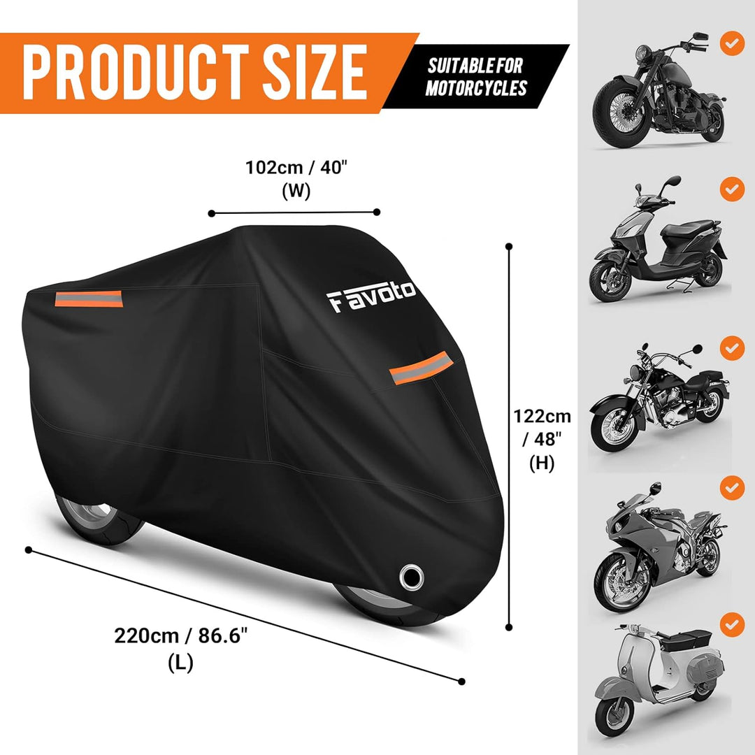 Favoto Motorradabdeckung für alle Jahreszeiten 210T wasserdichte Motorradabdeckung, 225 cm lang, UV-