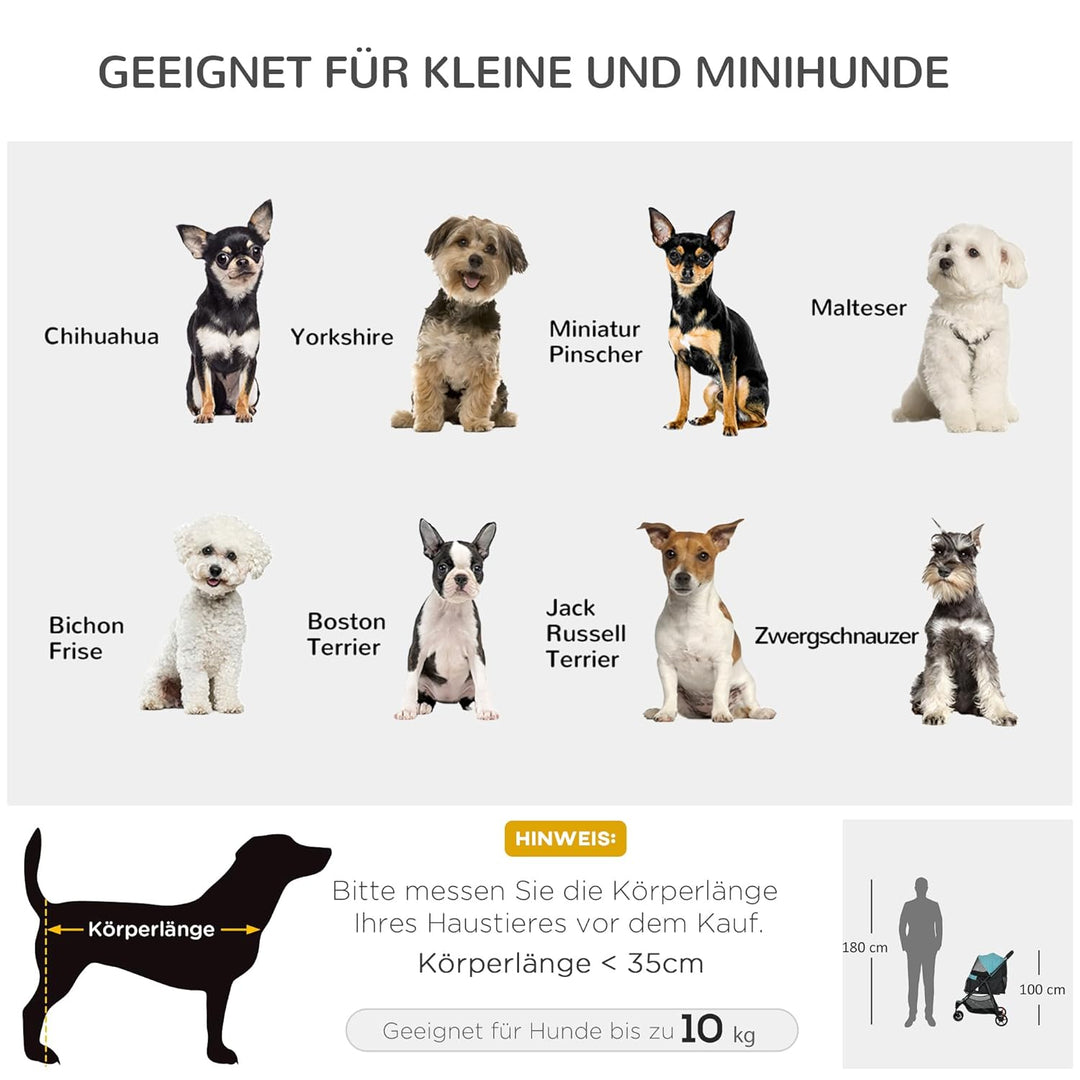 PawHut Hundewagen 2 in 1 Hundebuggy klappbar für Hunde &amp; Katzen bis 10 kg Katzenbuggy mit Kissen Net