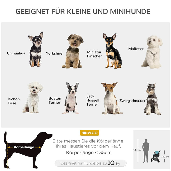 PawHut Hundewagen 2 in 1 Hundebuggy klappbar für Hunde &amp; Katzen bis 10 kg Katzenbuggy mit Kissen Net