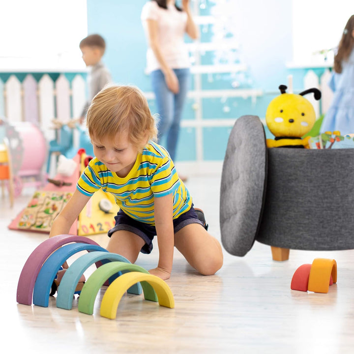 Relaxdays Sitzhocker mit Stauraum, gepolsterter Hocker rund, für Wohnzimmer, Leinen-Optik, H x D: 41