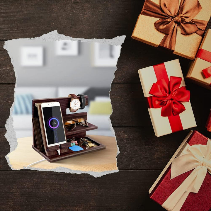 Geschenke für Männer Geburtstag Holz Telefon Dockingstation Geldbörsenständer Uhren Nachttisch Organ
