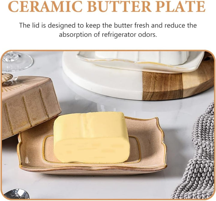 Butterdose aus Keramik, Käseteller, Vintage-Buttertablett mit Deckel, Bauernhaus-Käsebehälter, Behäl