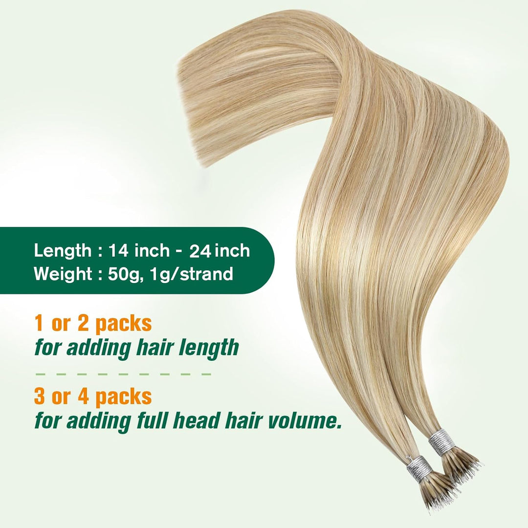 Easyouth Nano Beads Haare Extensions Farbe Honigblond Mischung Gelbblond 14 Zoll 50 Stück 50g Nano B