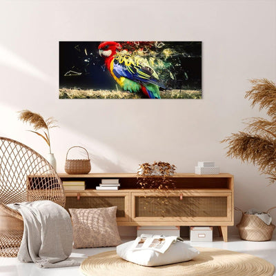 Panorama Bilder auf Leinwand 100x40cm Leinwandbild Papagei Vogel Feder Gross Wanddeko Bild Schlafzim