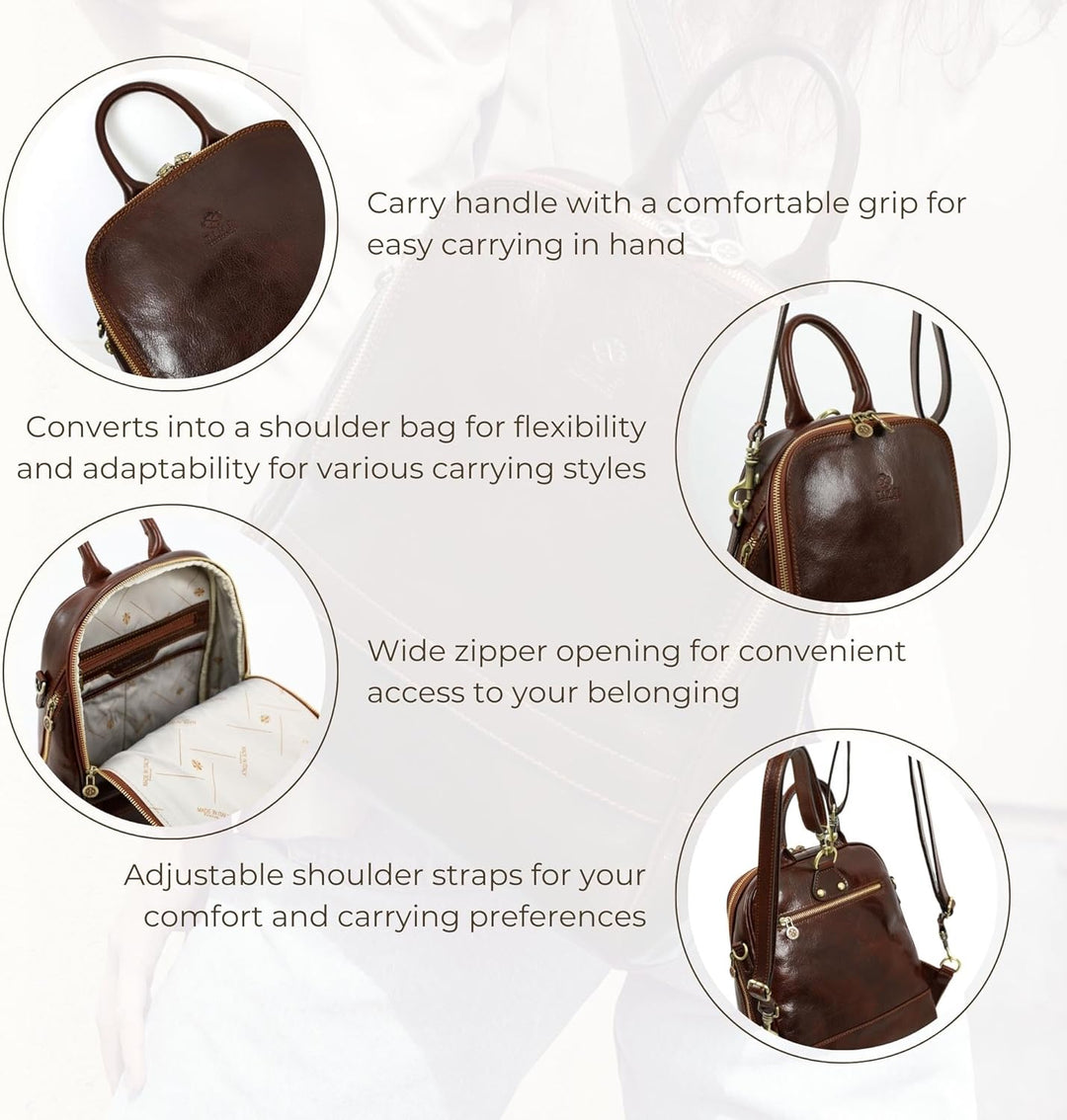Time Resistance Damen und Herren Rucksack aus Leder - Umwandelbar zu Schultertasche - 100% Lederruck