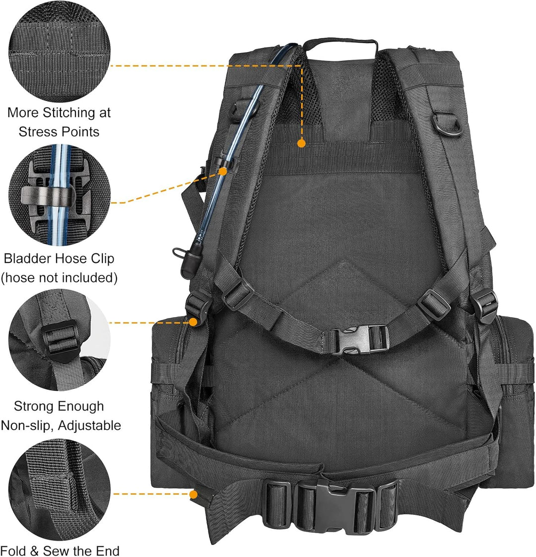 CVLIFE Taktischer Rucksack, Militär-Armee-Rucksack, 60 l, gross, abnehmbare Molle-Tasche 02-schwarz,
