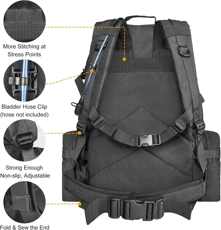 CVLIFE Taktischer Rucksack, Militär-Armee-Rucksack, 60 l, gross, abnehmbare Molle-Tasche 02-schwarz,