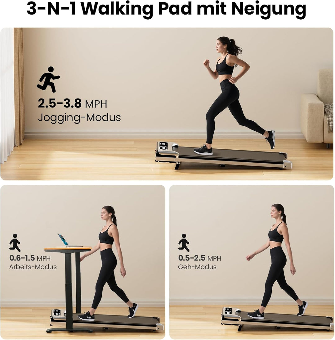 Laufband mit Steigung, Walking Pad, Laufband für Zuhause mit Neigung, 1-6km/h Walking Pad für Zuhaus