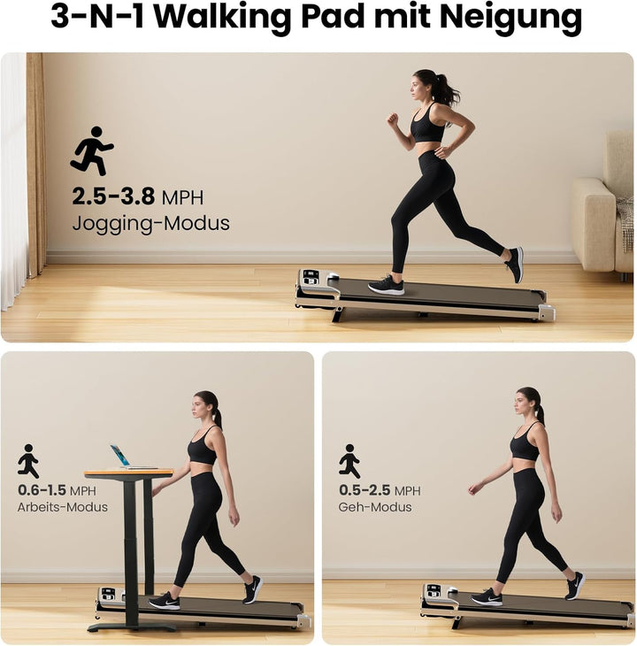 Laufband mit Steigung, Walking Pad, Laufband für Zuhause mit Neigung, 1-6km/h Walking Pad für Zuhaus