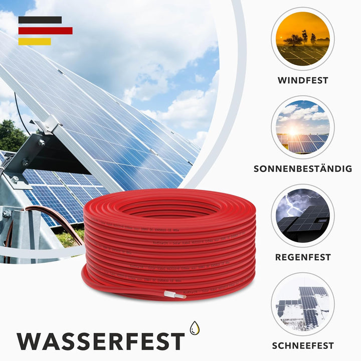 RedStar24 Premium Solarkabel 4mm² Rot - 30m - TÜV SÜD geprüft - UV-beständig, flexibel, Photovoltaik