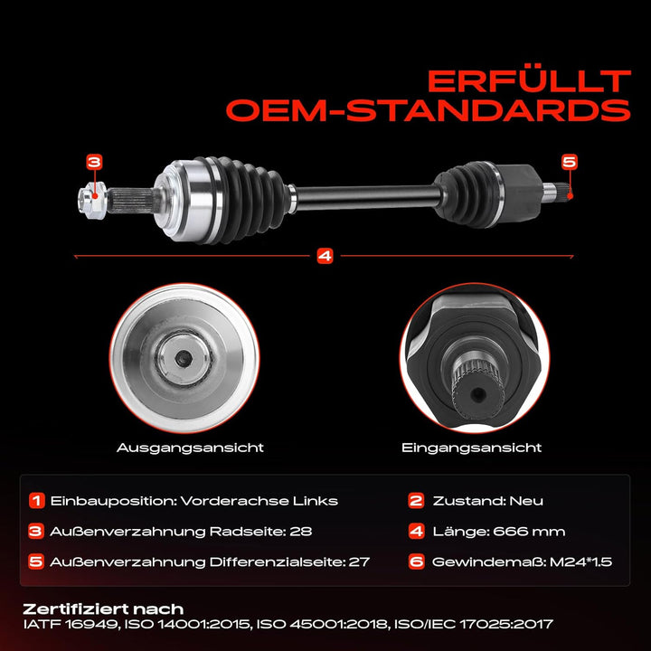 Frankberg 1x Antriebswelle Gelenkwelle Vorne Links Kompatibel mit CR-V II RD 2.0L 2.4L 2001-2007 FR-