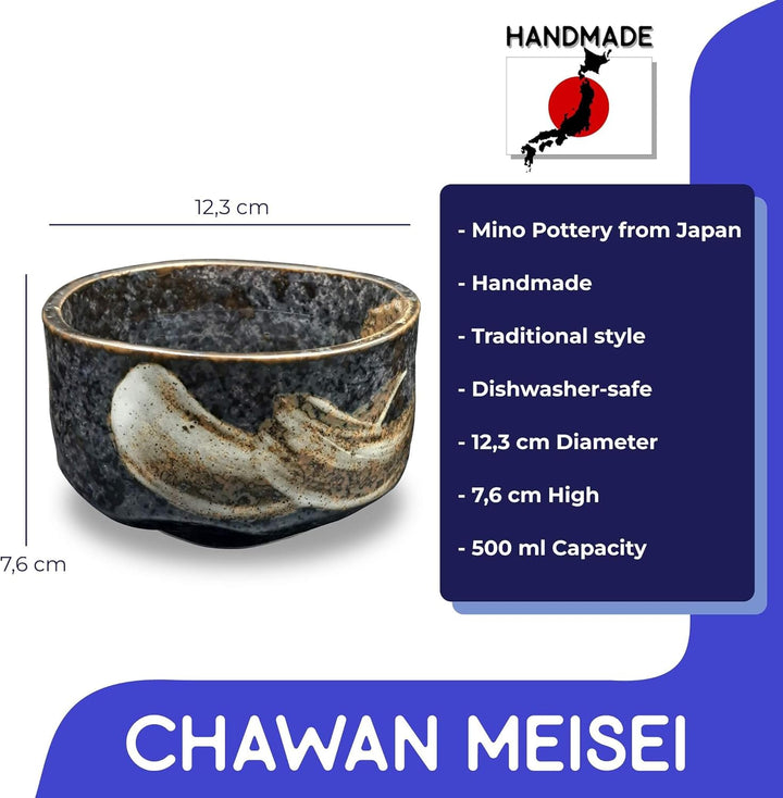 Japanische Matcha Schale Chawan Meisei handgemacht aus Keramik - Hergestellt in Japan - zur japanisc