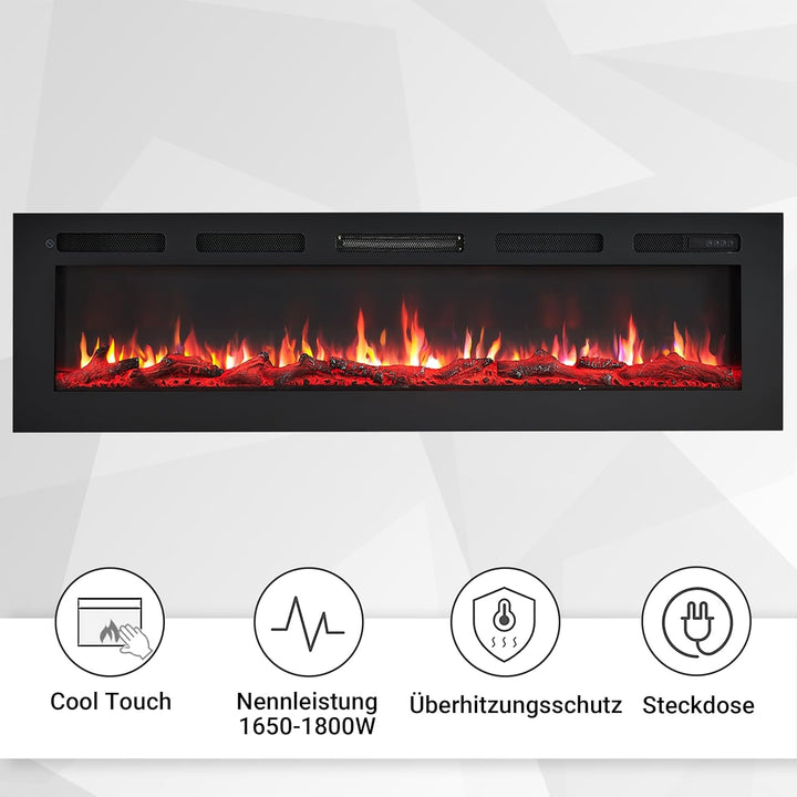 BALDERIA Leif 60" Elektrokamin - Elektrischer Stand-, Wand- oder Einbaukamin mit Heizung 1000/2000 W