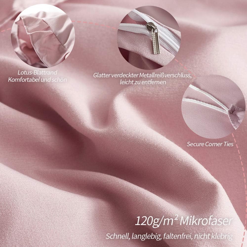 Lanqinglv Rüschen Rosa Bettwäsche 155x200 2 Teilig Mädchen Mikrofaser Bettbezug Deckenbezug mit Reis