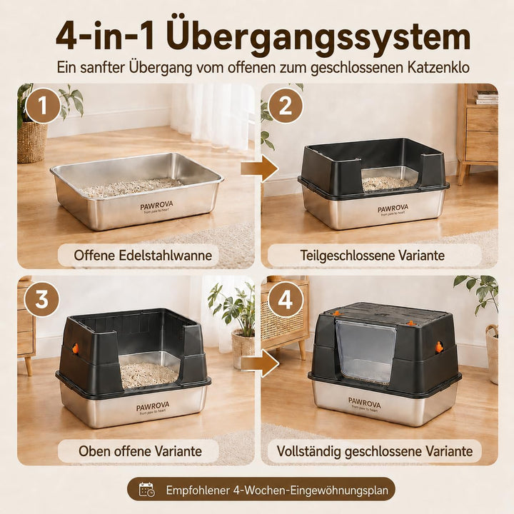 V2A-Edelstahl Katzenklo mit Klappdeckel, leicht zu reinigen, geschlossene XL-Katzentoilette für gros