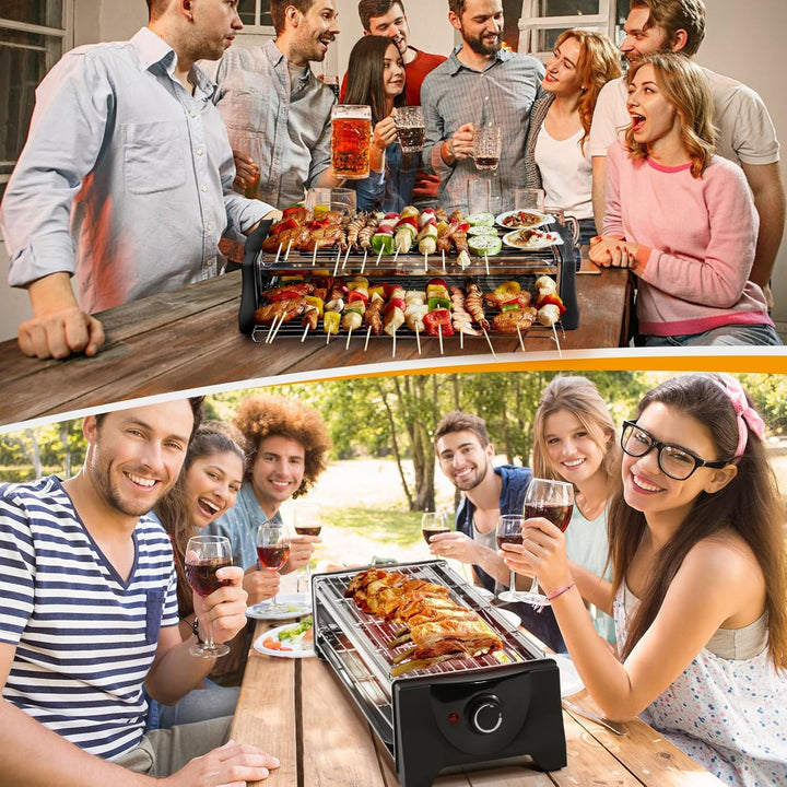 Tischgrill Elektrisch, Elektrogrill Doppelschicht, 2200W Elektro Grill Smokeless BBQ Grill für Balko