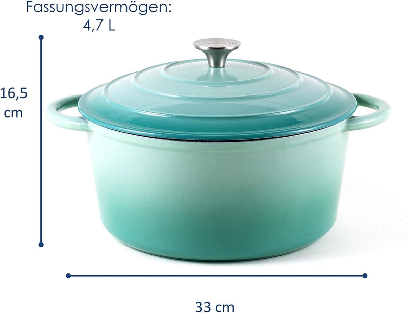 Hanseküche Gusseisen Topf emailliert 26 cm 4,7 l – Hochwertiger Topf zum Brot backen, Bräter mit Dec