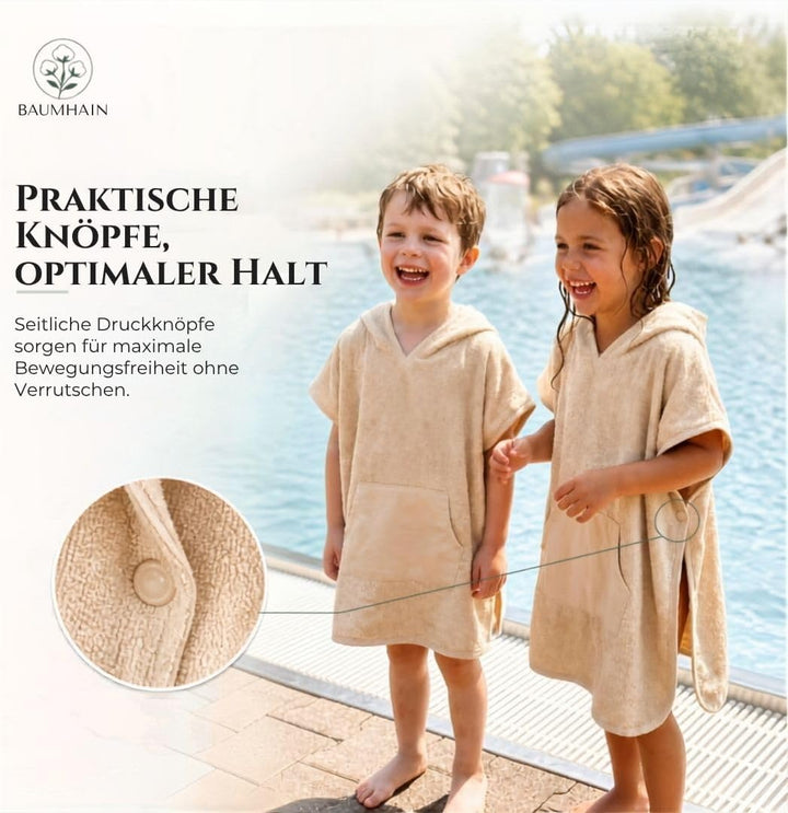 Kinder Badeponcho mit Kapuze aus 100% Baumwolle Frottee 1-4 Jahre Sandbeige, 1-4 Jahre Sandbeige