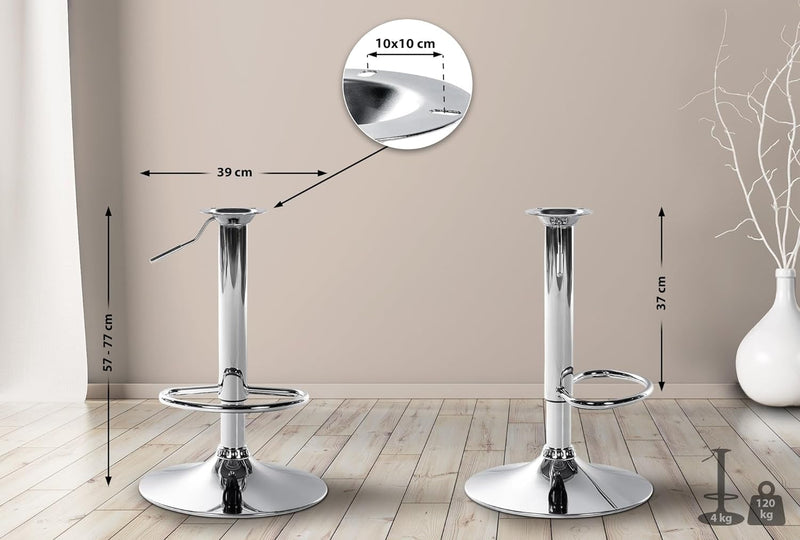 CLP Barhocker-Gestell I Höhenverstellbare Barstuhl-Säule I 10 X 10 cm Lochabstand, Farbe:Chrom, Chro