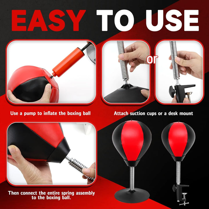 Boxsack Tisch Punchingball Boxen mit Saugnapf und Tischklemme, Anti Stress Boxbirne fürs Büro & Zuha