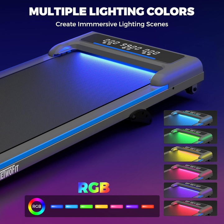 ONETWOFIT Laufband für Zuhause mit RGB Lichter, Walking Pad klappbar Leise mit Fernbedienung, App-St