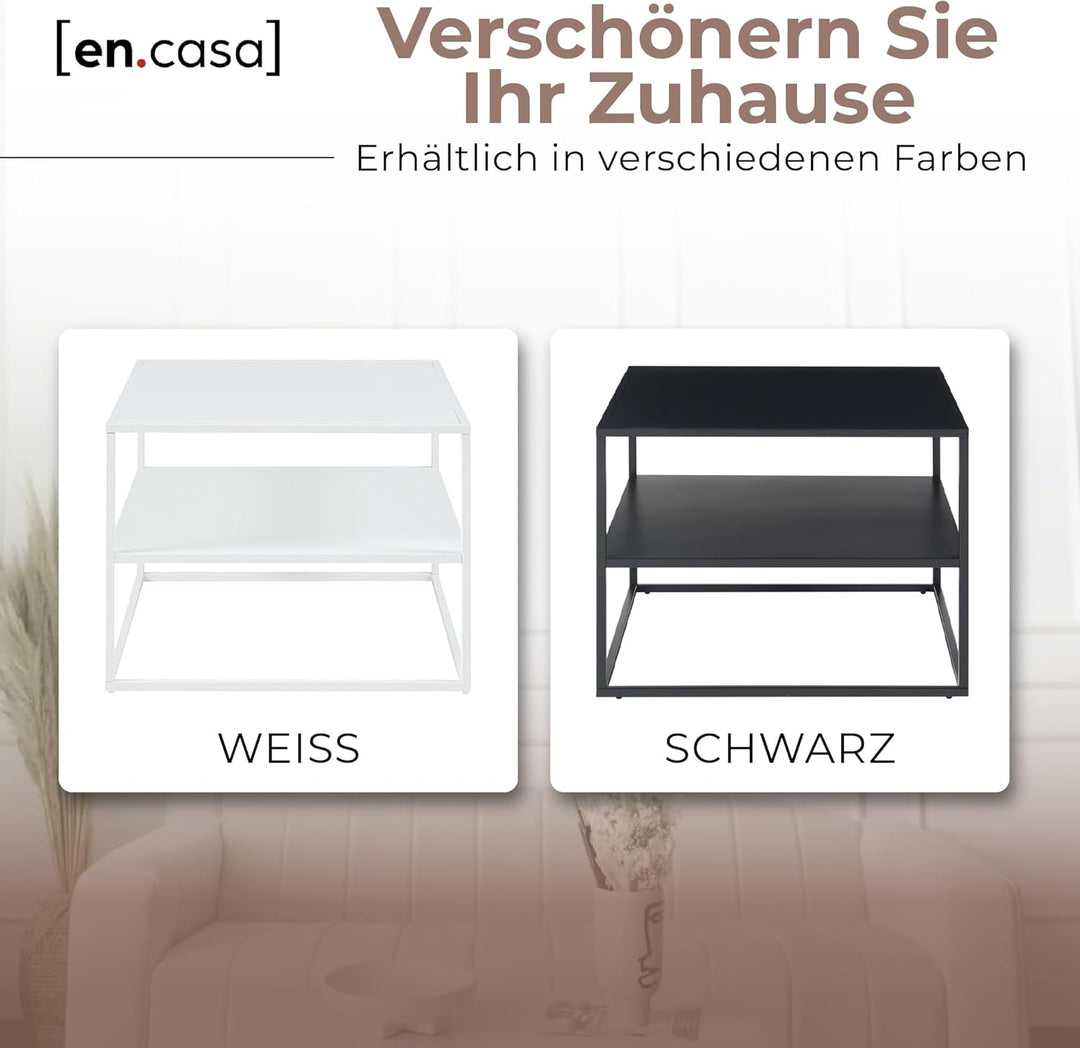[en.casa] Couchtisch Solund Beistelltisch mit Ablage Metall Weiss matt Wohnzimmertisch mit Stauraum