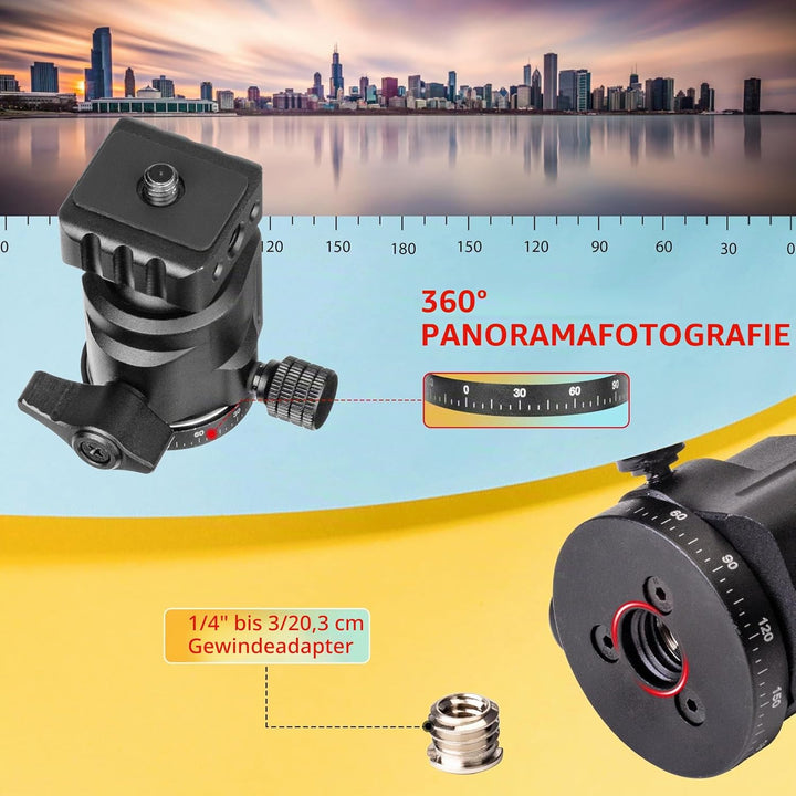Zeadio Robustes Stativ-Set, 1/4" Adapter Stativgewinde, mit Handyhalter und Action-Cam-Adapter für i