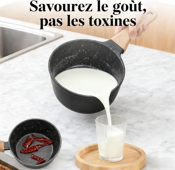 Topf & Pfanne Set grosse Bratpfanne - keramikbeschichteter Aluminiumholzgriff, alle Herdplatten (3,