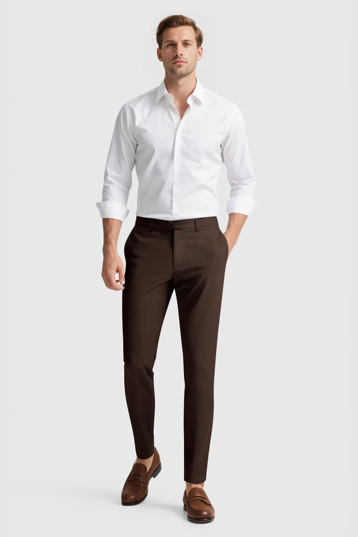 GINGTTO Herren Chino Hose Skinny Chinohose Casual mit Stretch Designer Hose Stoffhose 28W / 30L Brau