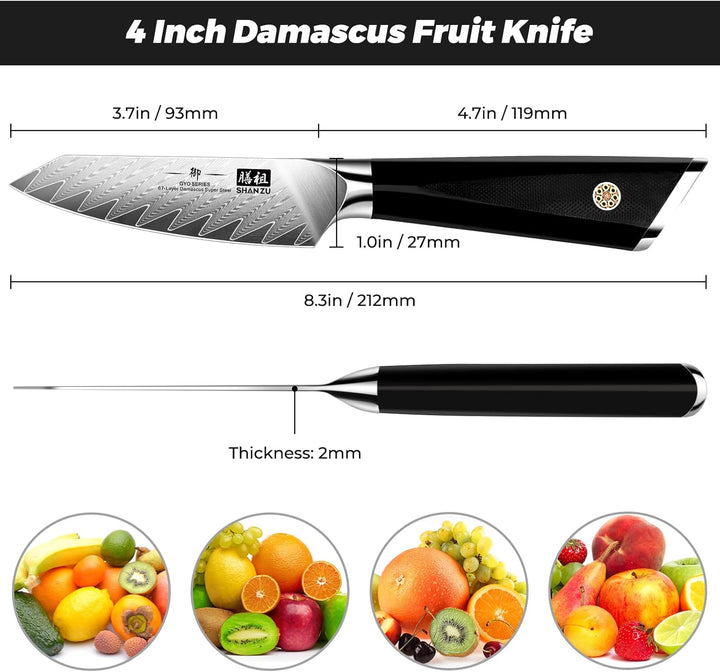 SHAN ZU Damastmesser Schälmesser Obstmesser scharf 9,3 cm Gemüsemesser Küchenmesser, AUS-10 Japanisc