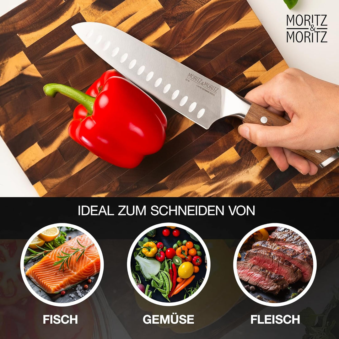 Moritz & Moritz Santoku Messer 18 cm - Japanisches Profi Kochmesser mit extra scharfer Klinge - Küch